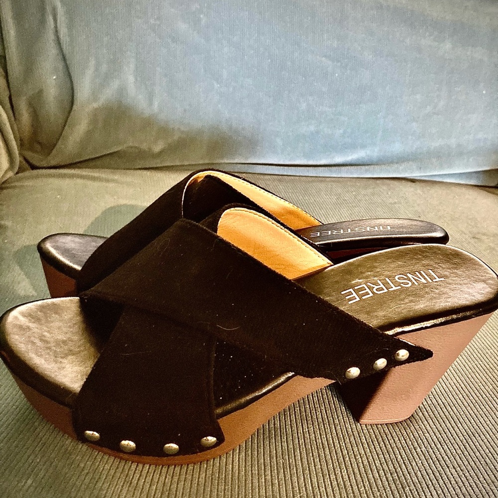 NWOB 3” Black cross-strap design with 3” dark heels. Soft, suede-like material